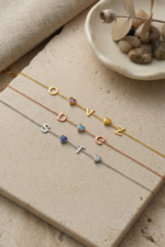 Doğum Taşı Harf Bileklik 925 Ayar Gümüş Kişiselleştirilmiş Charm Kadın Bileklik - Görsel 5