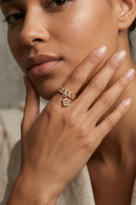 Baş Harf Charm Taşlı Zincir 925 Ayar Gümüş Ayarlanabilir Kadın Yüzük