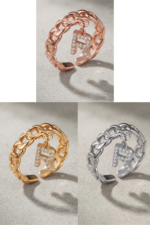 Baş Harf Charm Zincir 925 Ayar Gümüş Ayarlanabilir Kadın Yüzük - Görsel 5