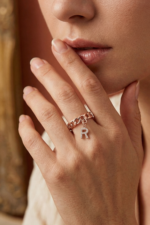 Baş Harf Charm Zincir 925 Ayar Gümüş Ayarlanabilir Kadın Yüzük - Görsel 2