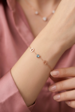 Doğum Taşı Harf Bileklik 925 Ayar Gümüş Kişiselleştirilmiş Charm Kadın Bileklik - Görsel 3