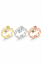 Doğum Taşı ve İsimli İkili 925 Ayar Gümüş Ayarlanabilir Kadın Yüzük - Görsel 2