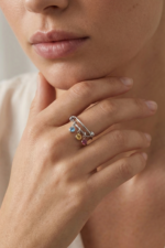 Doğum Taşı Charm 925 Ayar Gümüş Ayarlanabilir Kadın Yüzük