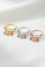 Doğum Taşı Charm 925 Ayar Gümüş Ayarlanabilir Kadın Yüzük - Görsel 2