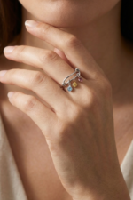 Doğum Taşı Charm 925 Ayar Gümüş Ayarlanabilir Kadın Yüzük - Görsel 6