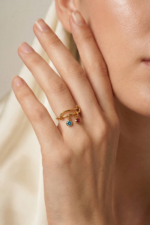 Doğum Taşı Charm 925 Ayar Gümüş Ayarlanabilir Kadın Yüzük - Görsel 5