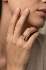 Doğum Taşı Charm 925 Ayar Gümüş Ayarlanabilir Kadın Yüzük - Görsel 4