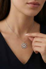 Güneş Tasarımlı Kolye Zirkon Taşlı 925 Ayar Gümüş Kadın - Görsel 4