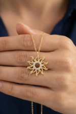 Güneş Tasarımlı Kolye Zirkon Taşlı 925 Ayar Gümüş Kadın - Görsel 2