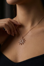 Güneş Tasarımlı Kolye Zirkon Taşlı 925 Ayar Gümüş Kadın - Görsel 9