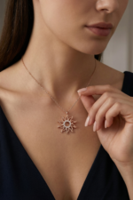 Güneş Tasarımlı Kolye Zirkon Taşlı 925 Ayar Gümüş Kadın - Görsel 8