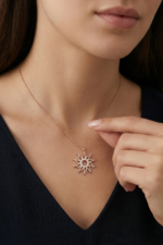 Güneş Tasarımlı Kolye Zirkon Taşlı 925 Ayar Gümüş Kadın - Görsel 7