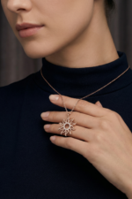 Güneş Tasarımlı Kolye Zirkon Taşlı 925 Ayar Gümüş Kadın - Görsel 5