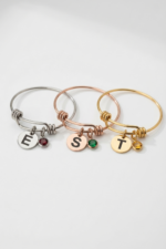 Harfli Plaka ve Doğum Taşı 925 Ayar Gümüş Ayarlanabilir Kadın Yüzük - Görsel 5