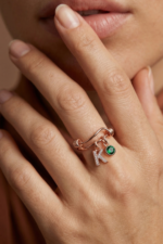 Harfli ve Doğum Taşı Kişiye Özel 925 Ayar Gümüş Ayarlanabilir Kadın Yüzük - Görsel 6