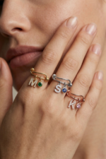 Harfli ve Doğum Taşı Kişiye Özel 925 Ayar Gümüş Ayarlanabilir Kadın Yüzük