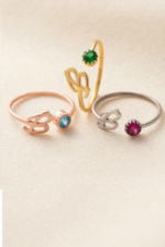 Harfli ve Doğum Taşlı 925 Ayar Gümüş Kadın Ayarlanabilir Yüzük - Görsel 4