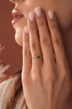 Harfli ve Doğum Taşlı 925 Ayar Gümüş Kadın Ayarlanabilir Yüzük - Görsel 2