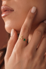 Harfli ve Doğum Taşlı 925 Ayar Gümüş Kadın Ayarlanabilir Yüzük - Görsel 7