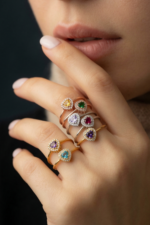 Kalpli Kişiye Özel Doğum Taşı 925 Ayar Gümüş Kadın Yüzük - Görsel 6