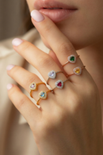 Kalpli Kişiye Özel Doğum Taşı 925 Ayar Gümüş Kadın Yüzük - Görsel 7