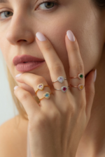 Kalpli Kişiye Özel Doğum Taşı 925 Ayar Gümüş Kadın Yüzük