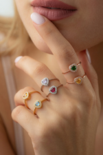 Kalpli Kişiye Özel Doğum Taşı 925 Ayar Gümüş Kadın Yüzük - Görsel 5