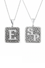 Kişiye Özel Baş Harf Desenli Kare Plaka 925 Ayar Gümüş Kadın Kolye - Görsel 7