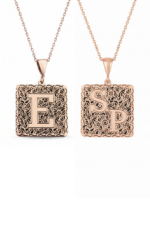 Kişiye Özel Baş Harf Desenli Kare Plaka 925 Ayar Gümüş Kadın Kolye - Görsel 6