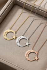 Ay Yıldız Kişiye Özel İsimli 925 Ayar Gümüş Kadın Kolye