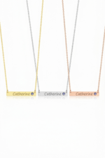 Kişiye Özel Doğum Taşı İsimli Kolye 925 Ayar Gümüş Çubuk Madalyon Minimal Kadın Hediye - Görsel 7