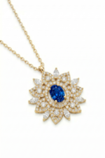 Asalet Çiçeği Safir Lotus 925 Ayar Gümüş Kadın Hediye Kolye 01733 - Görsel 3