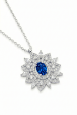 Asalet Çiçeği Safir Lotus 925 Ayar Gümüş Kadın Hediye Kolye 01733