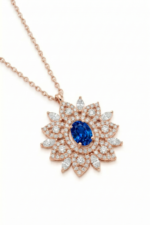 Asalet Çiçeği Safir Lotus 925 Ayar Gümüş Kadın Hediye Kolye 01733 - Görsel 2