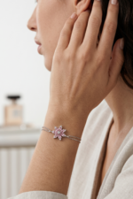 Lotus Pembe Taşlı 925 Ayar Gümüş Kadın Hediye Bileklik 01771 - Görsel 2