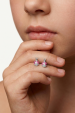 Pembe Uğur Böceği Kız Çocuk 925 Ayar Gümüş Minimal Küpe 01694