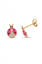 Pembe Uğur Böceği Kız Çocuk 925 Ayar Gümüş Minimal Küpe 01694 - Görsel 4