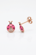 Pembe Uğur Böceği Kız Çocuk 925 Ayar Gümüş Minimal Küpe 01694 - Görsel 3