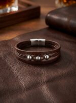 Çelik Top Detalı Erkek Deri Bileklik Premium Hediye 01825 - Görsel 5