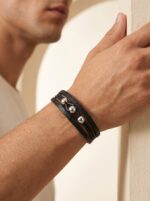 Çelik Top Detalı Erkek Deri Bileklik Premium Hediye 01825 - Görsel 2