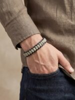 Dalmaçya Jasper & Hematit Çelik Örgülü Deri Erkek Premium Bileklik 01841