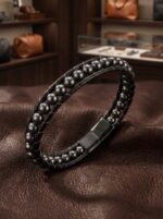 Hematit Taşlı Deri Kordon Ve Çelik Bileklik 6mm Erkek Hediyesi 01797 - Görsel 3