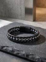 Hematit Taşlı Deri Kordon Ve Çelik Bileklik 6mm Erkek Hediyesi 01797 - Görsel 2