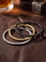 Spiral Örgü Erkek Çelik Zincir Hediye Maskülen Bileklik 6mm 01891