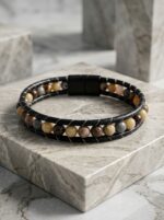 Yemen Akik Deri Kordon Ve Çelik Bileklik 6mm Erkek Hediyesi 01802 - Görsel 3